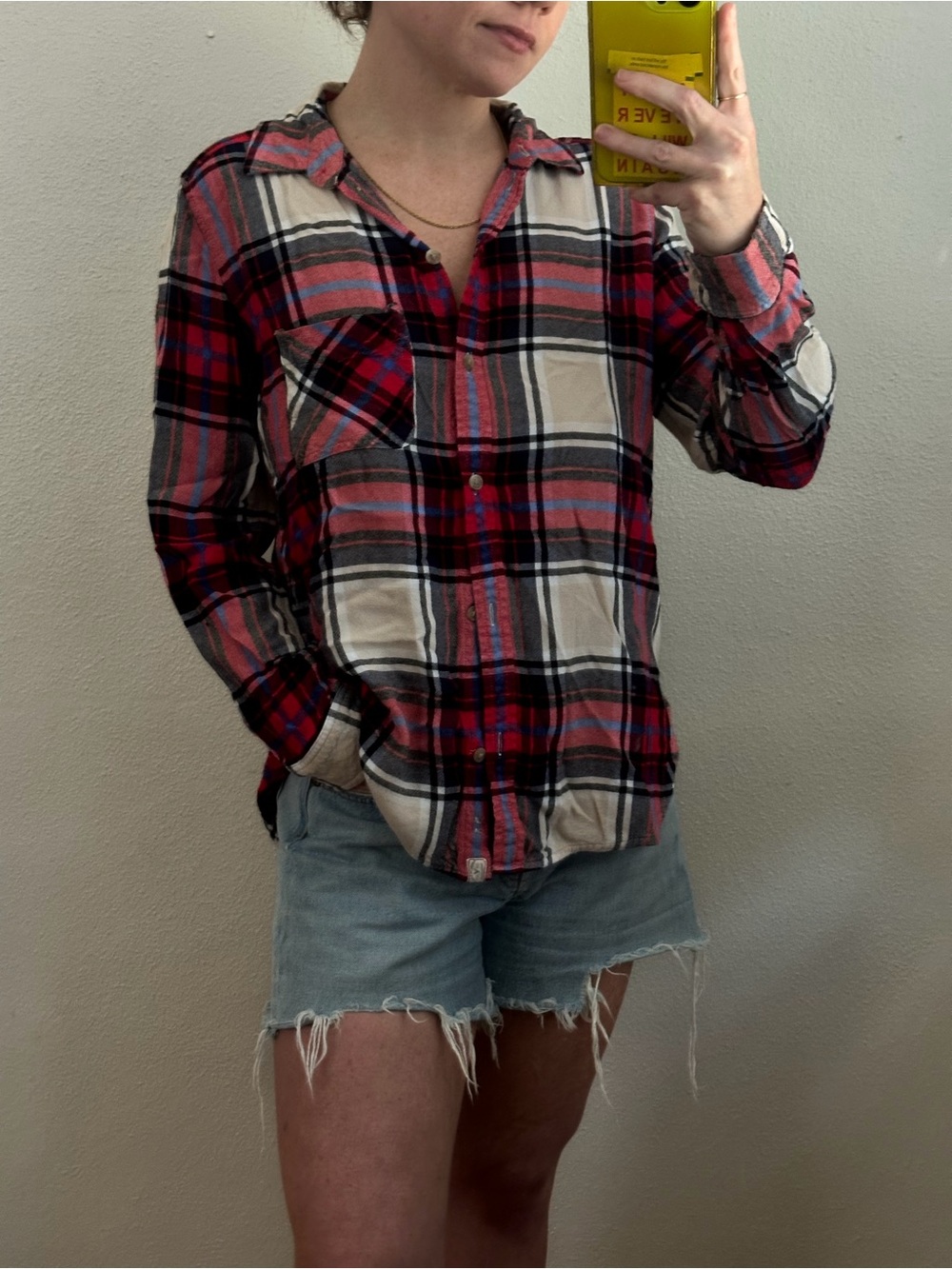 American Eagle Outfitters Red Black White Plaid Button-Down Shirt
